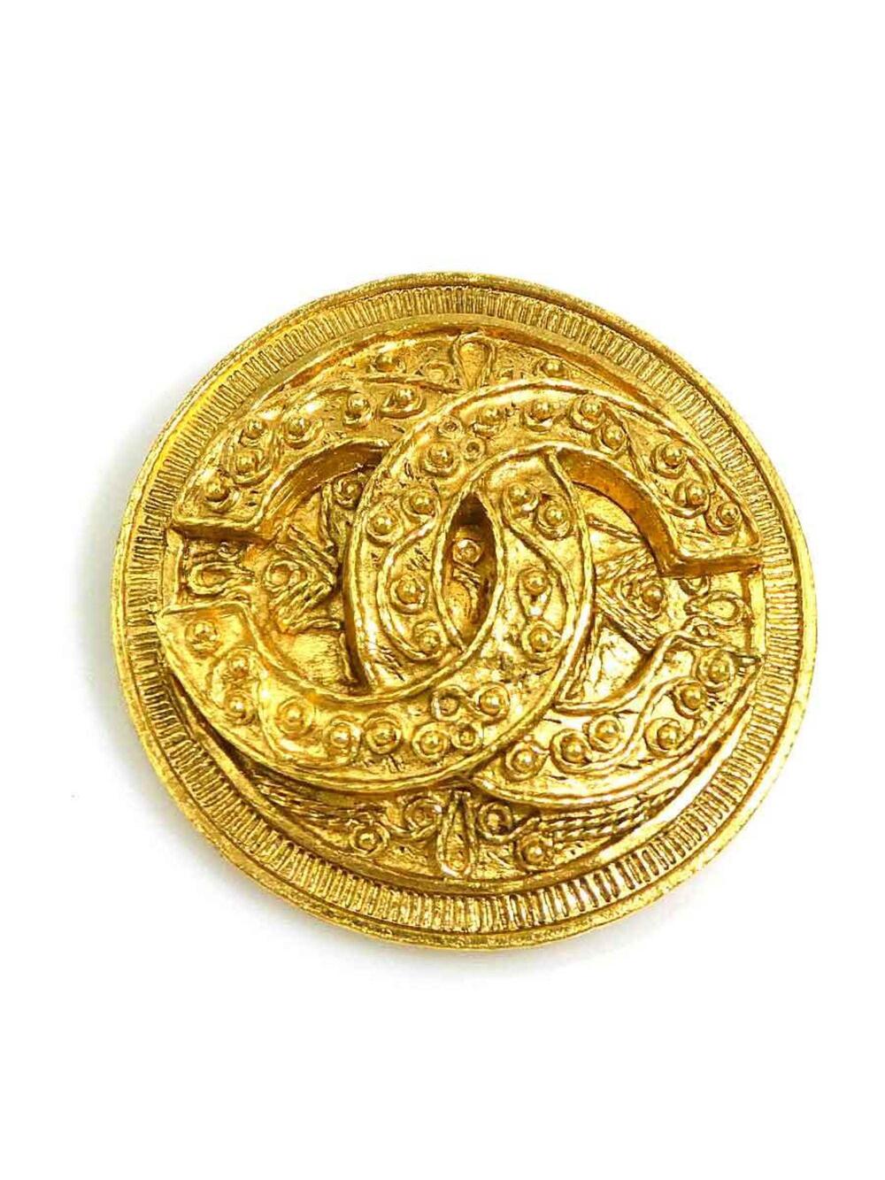 Chanel Cc Logo Brooch Gold-Tone Metal #234205C91B